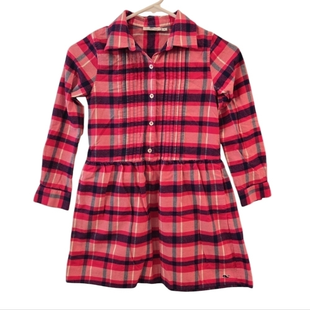 VINEYARD VINES PLAID FLANNEL LONG SLEEVE PLEATED DRESS. SIZE 8.